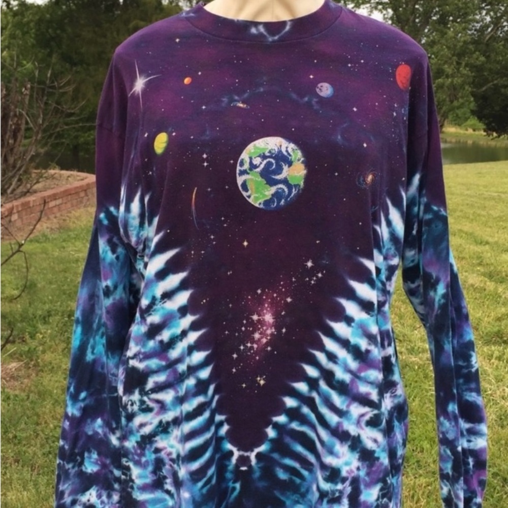 Vintage 1992 Liquid Blue Cosmic Planets Tie-Dye Shirt